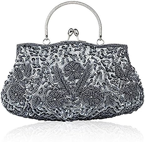 TMORE BEADED SEQUIN DESIGN FLOWER EVENING PURSE LARGE CLUTCH BAG