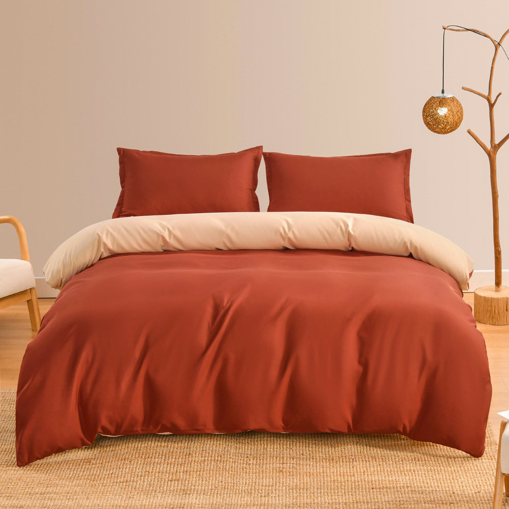 Contrast Color 4 Pcs Microfiber Bedding Set Solid Green Duvet Cover for King Size Bed