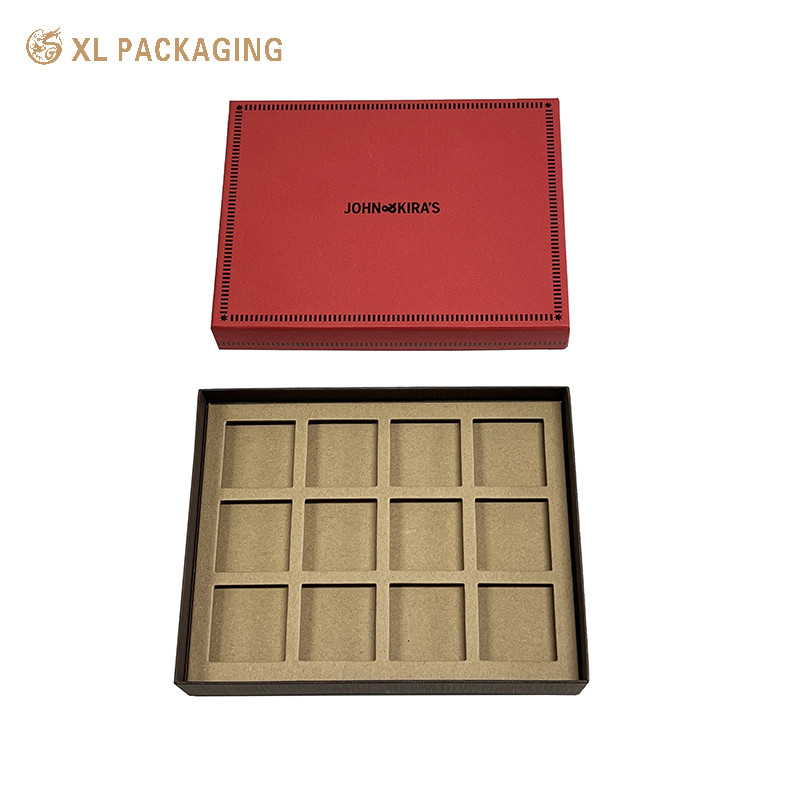 Custom Design Paper Christmas Chocolate Packaging Lid Base Box with Insert White EVA