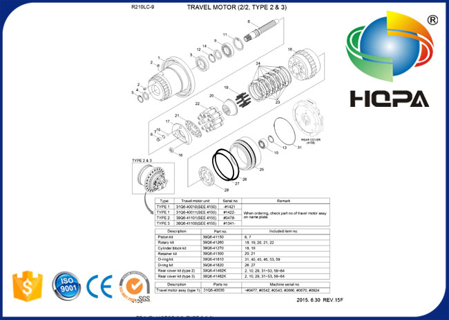 39Q6-40100 39Q640100 Travel Motor Seal Kit For Hyundai R210LC-9 R235LCR-9