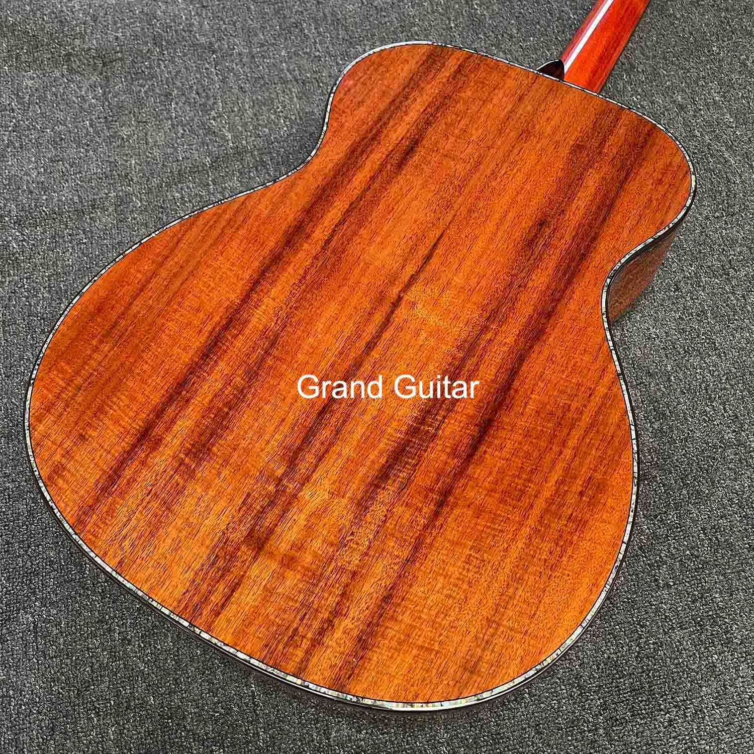 Grand OM Guitar Solid KOA Back Side Acoustic Guitar, Customized Logo on Headstock
