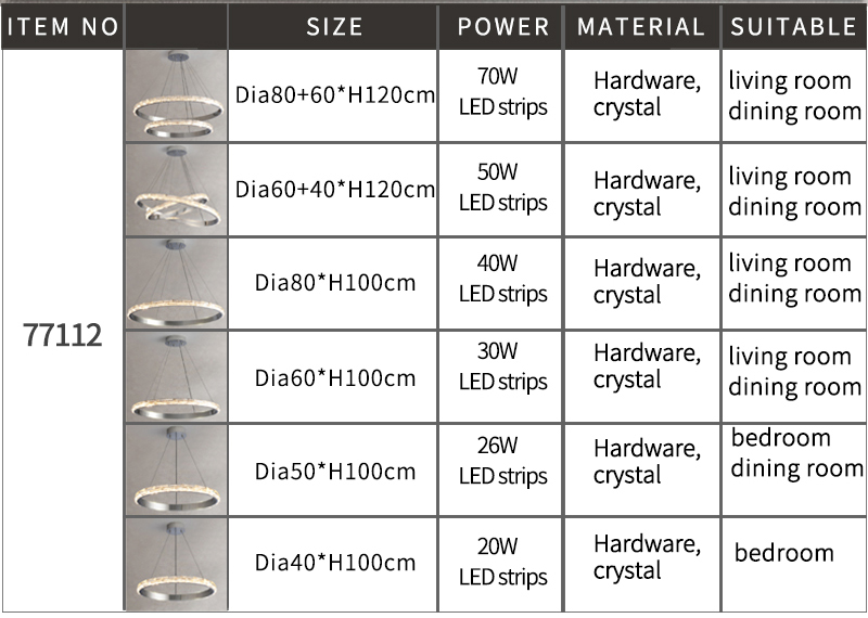 Silver Crystal Chandelier For Living Dining Room Luxury Ring Staircase pendant lighting for dining room(WH-CY-192)
