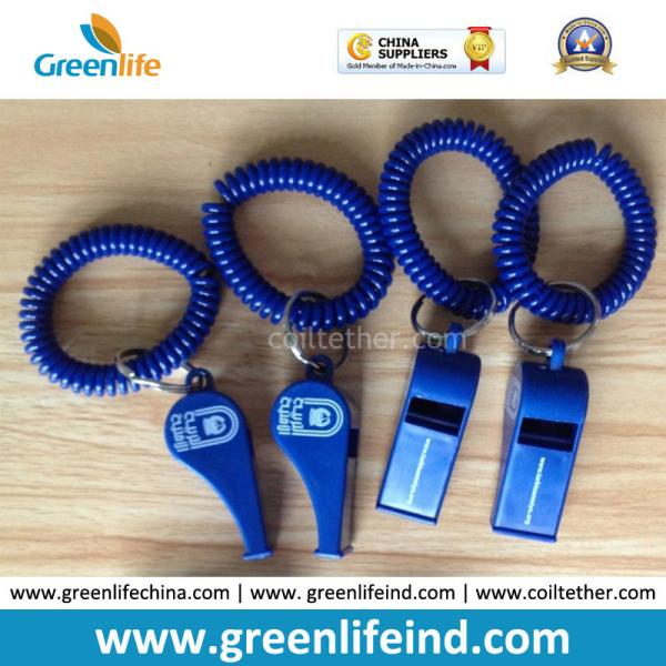 Popular Sales Blue Plastic Wristband Coiled Holder w/Blue Custom Logo Imprinted