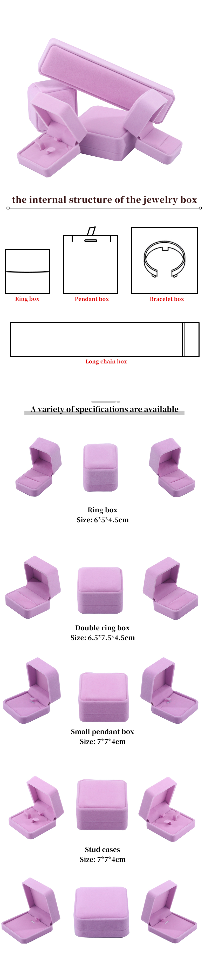 Newest Pink Velvet Jewelry Box for Customized Size Stud Earrings Jewelry Packaging
