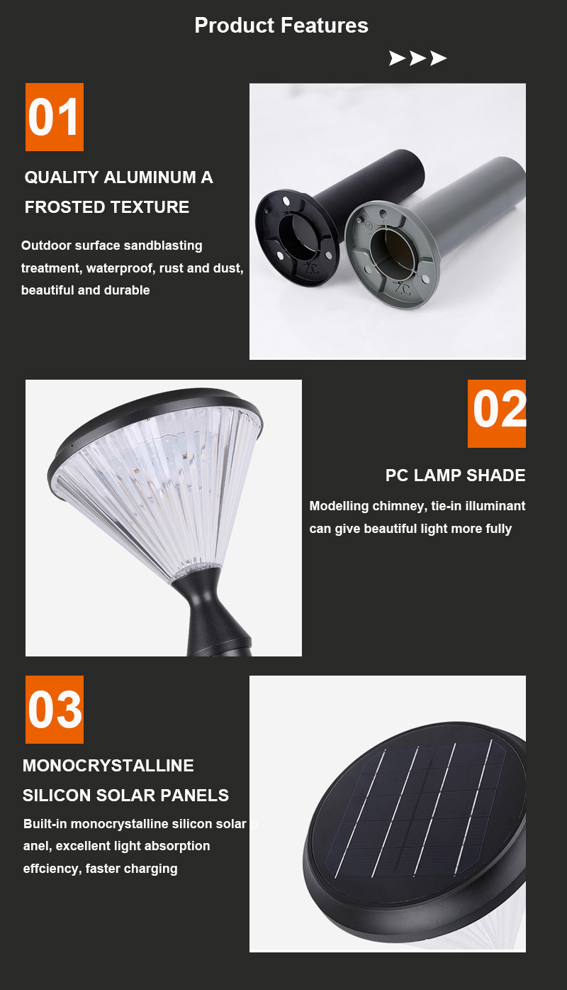Aluminum Waterproof 3.2V Solar Wall Garden Light 50000H Post Pillar Pathway Decoration