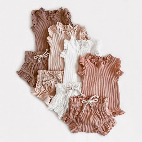 Stock and Custom Wholesale 100% Cotton Baby Clothing Set Summer Baby 3pcs Set
