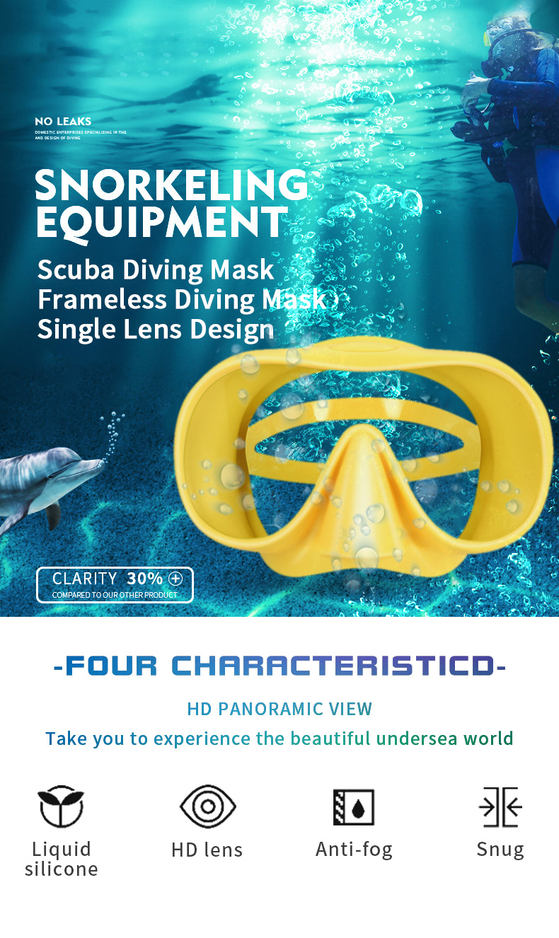 Frameless Snorkeling Goggles Single Lens Silicone Scuba Adult Diving Mask for Spearfishing