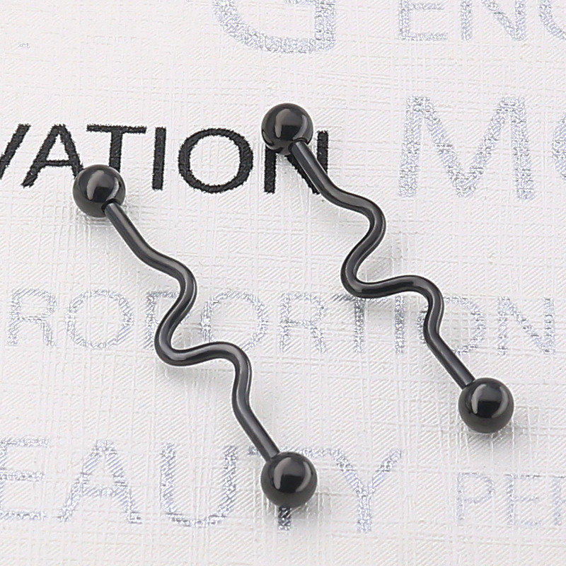 Industrial Seismic Wave 14g Barbell Ear Piercing 5mm Ball 38mm long Body jewelry Ear Barbell jewelry