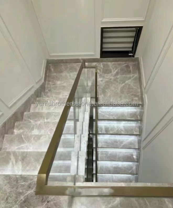 Natural Stone Straight Stair Modern Indoor Grey Marble Anti Slip Staircase Tiles