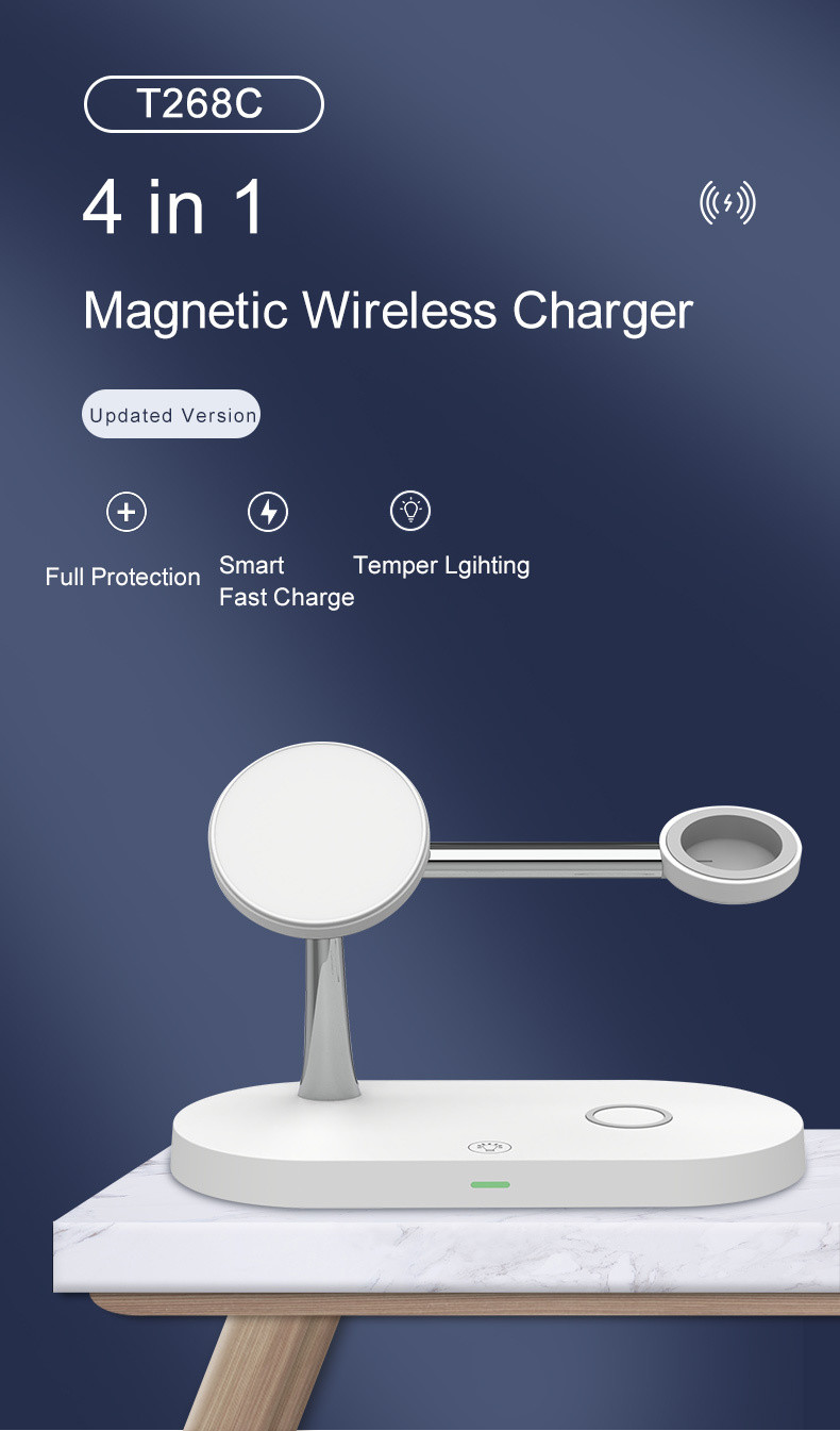 Multi-functional 4-in-1 Wireless Charging Station with Safety Protections for Earbuds