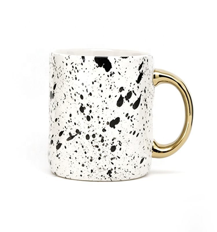 16oz Electroplated White Mug With Gold Handle For Everyday Mugs Personality 5 X 3-3/4 X 4-3/8" Round