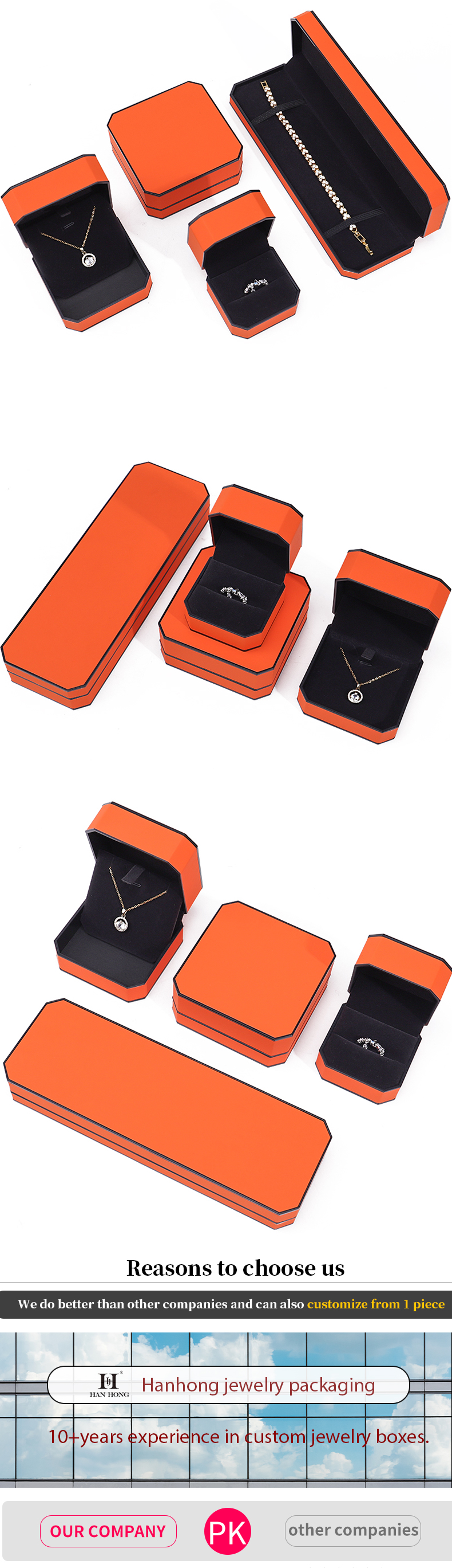 Octagonal Orange Black Border PU Leather Jewelry Box Set for Luxury Packaging