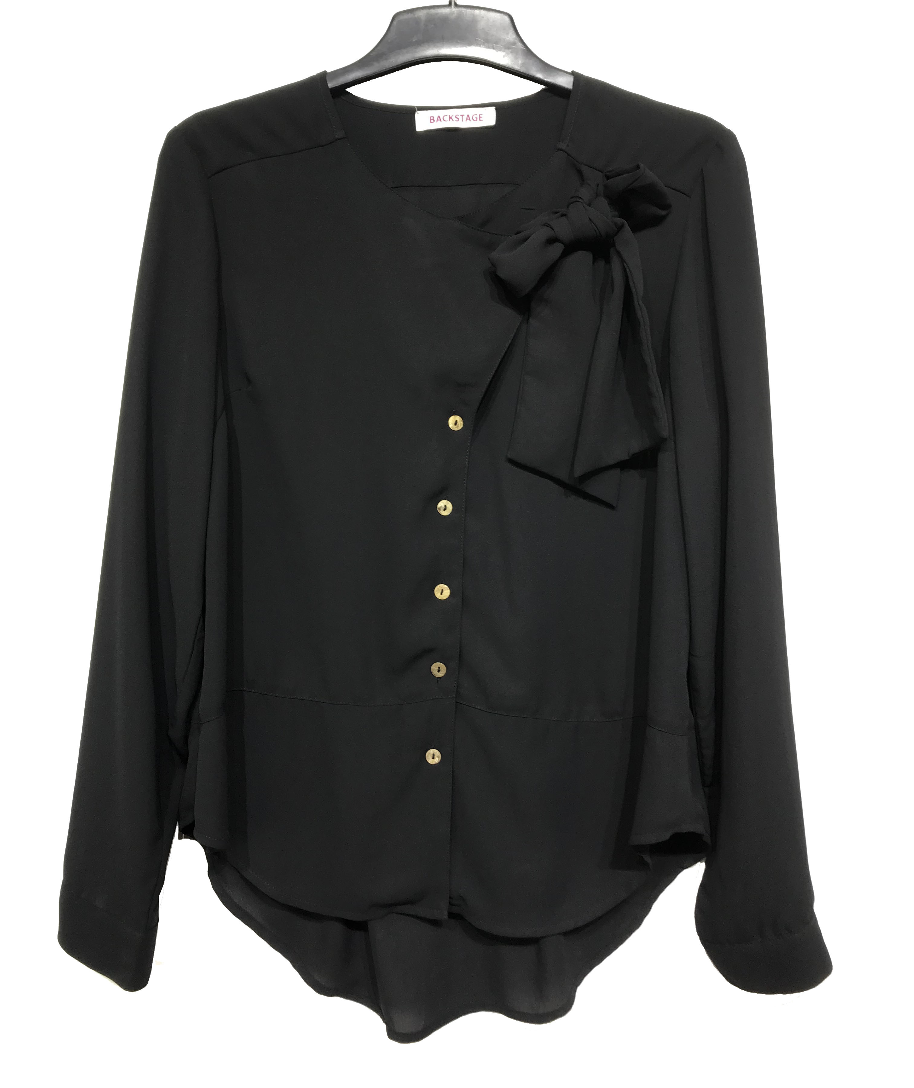Loose Abd Large Size Fashion Ladies Blouse Black Color Womens Chiffon Shirt