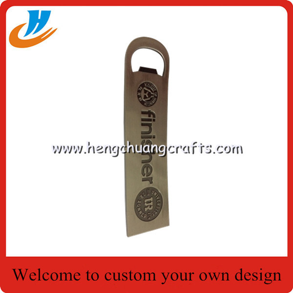 Leather key chain bottle opener,metal bottle opener with antique brass plated