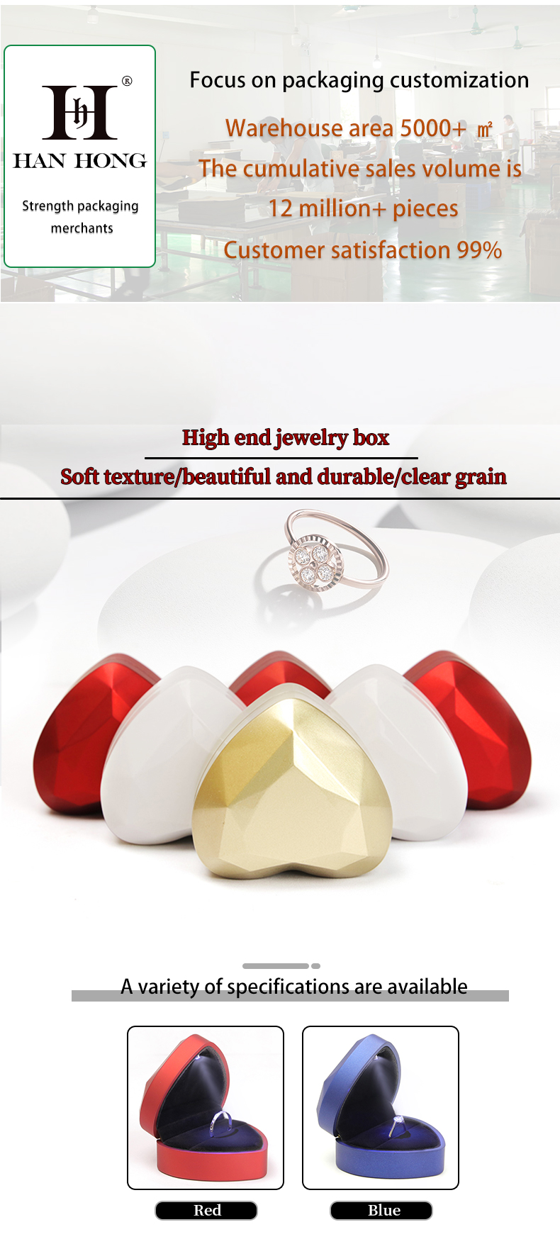 Wholesale Manufacturing high end Jewellery gift Box packaging Custom Necklace Ring jewelry set Packaging plastics heart shape white led Jewelry Box