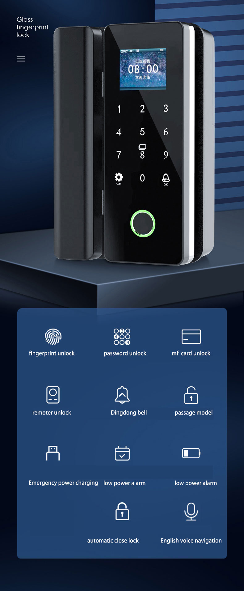 Aluminum Alloy Digital Rim Lock Automatic Biometric Tuya Fingerprint Lock