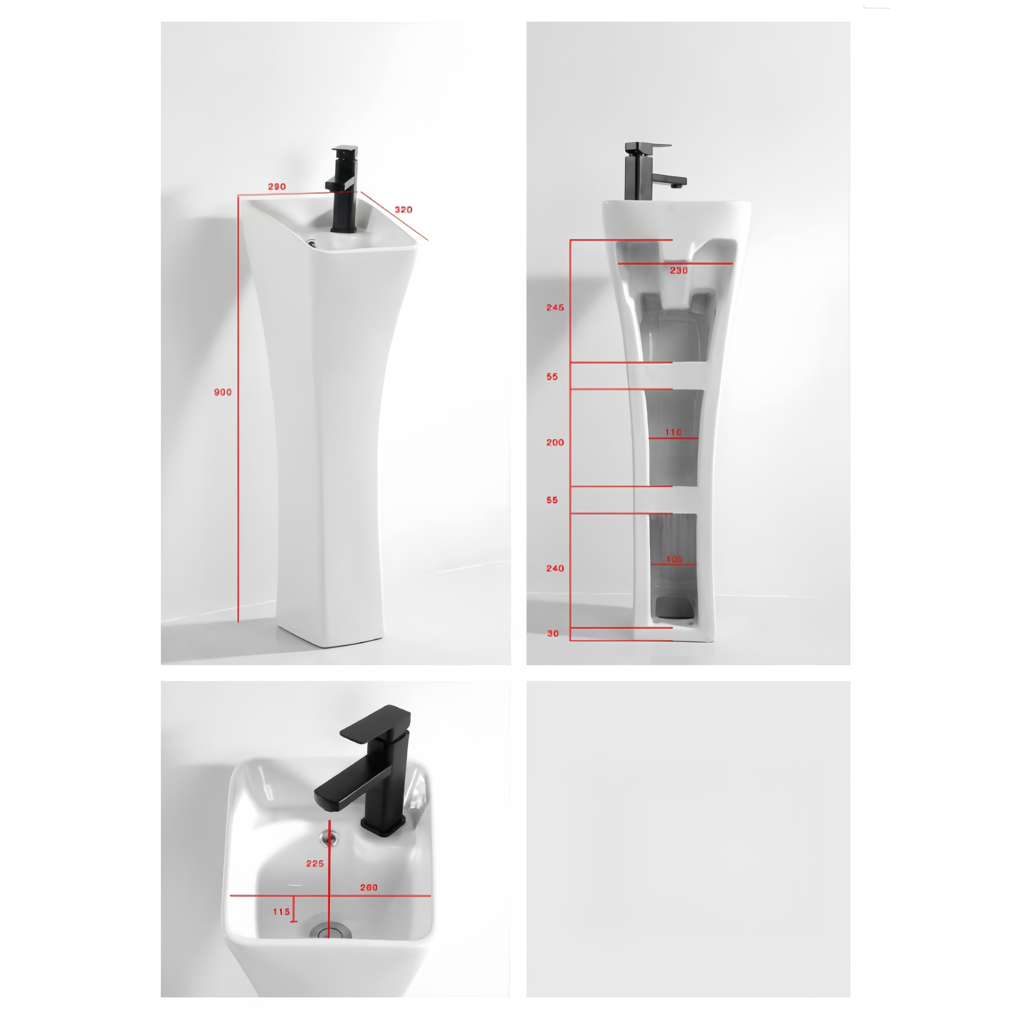 Decorative Pedestal Sink for Bathroom 680x370x830mm Dual-Flush Ceramic Basin Pedestal