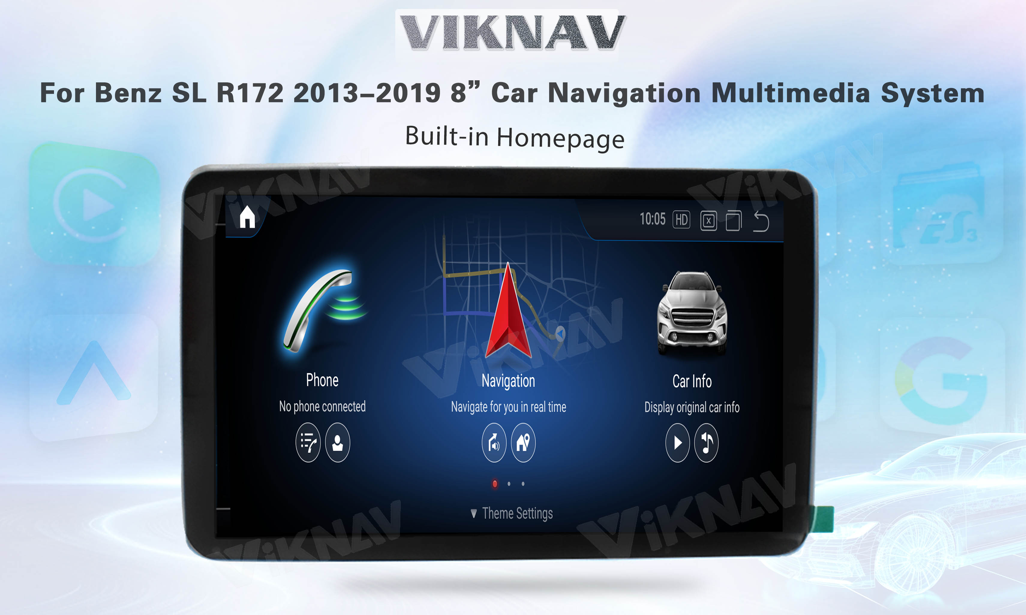 Viknav 8Inch Android Car Radio With Screen Multimedia Player For Mercedes Benz SL SLK SLC R172 2013-2019 GPS 2Din NTG4.5