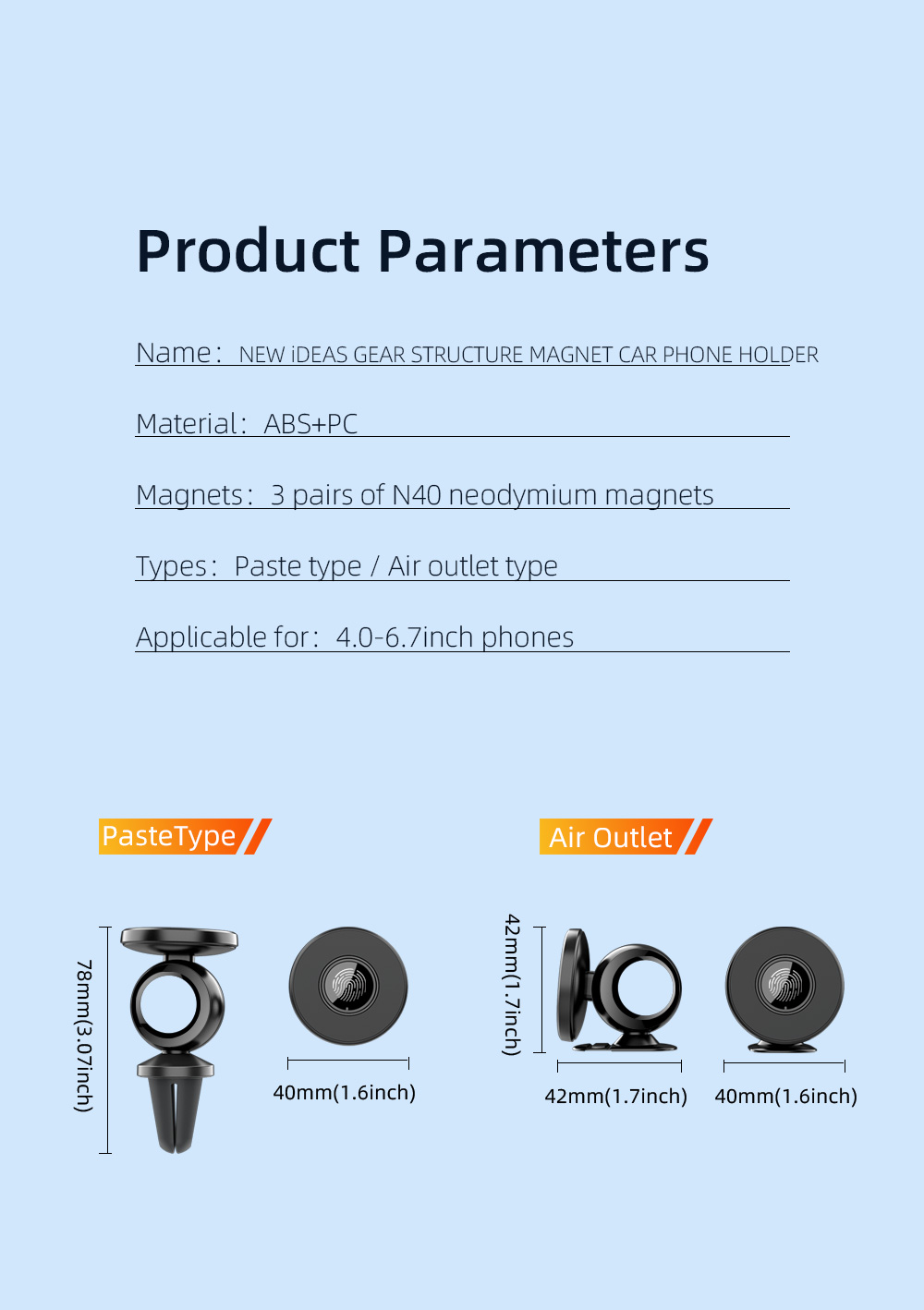 Mirror Magnetic 360 Magnetic Car Phone Holders OEM ODM with 3M Adhesive Paste