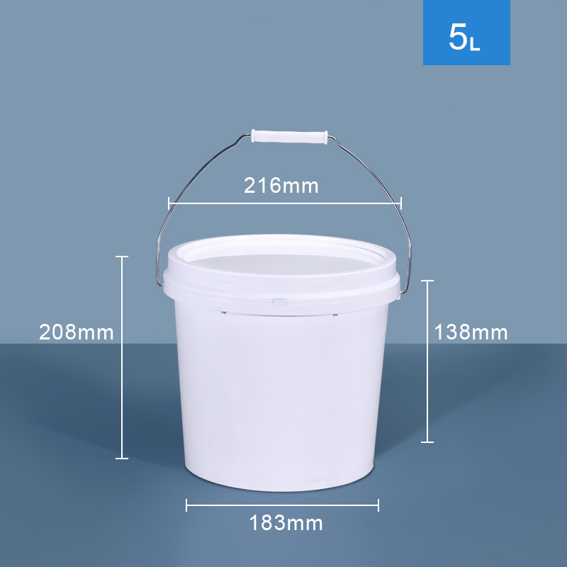 PP Plastic Bucket Iron Handle Lid for Home Food Grade Transparent White Container