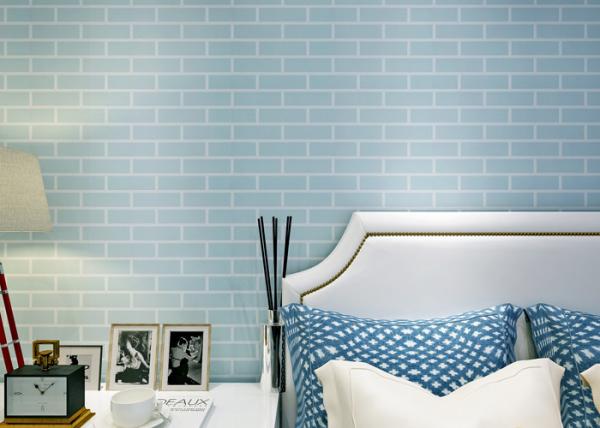 Blue Pre - Pasted Self Adhesive Wall Covering Non Woven / 3D Brick Wallpaper ,