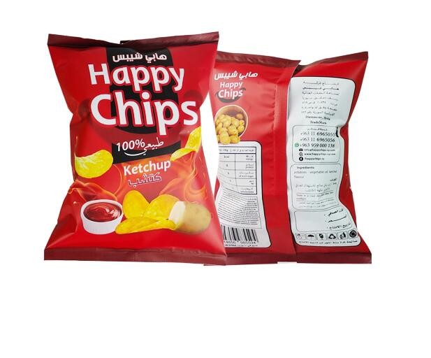 Custom Food Popcorn Potato Chips three side seal pouch for Snack