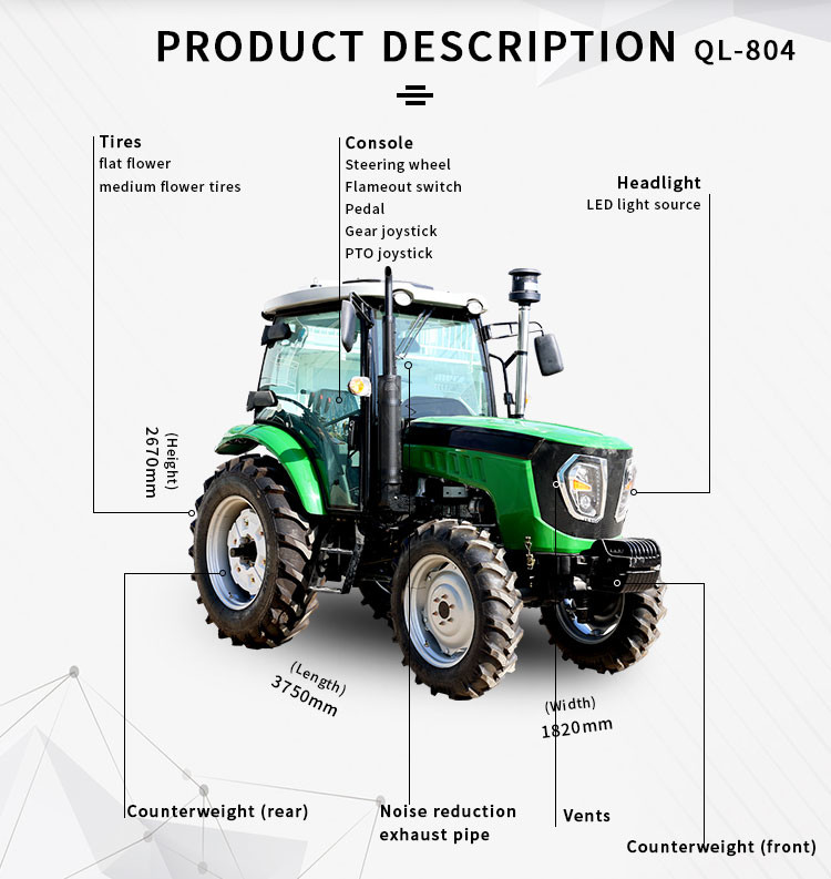 Hydraulic Agricultural Farm Tractor 80HP 4x4 Farm Tractor Fuel Efficiency