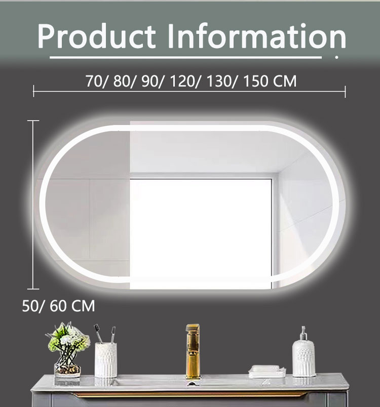 Smart LED Bathroom Vanity Mirror with Oval Bath Toilet and Luminous Lights in Silver