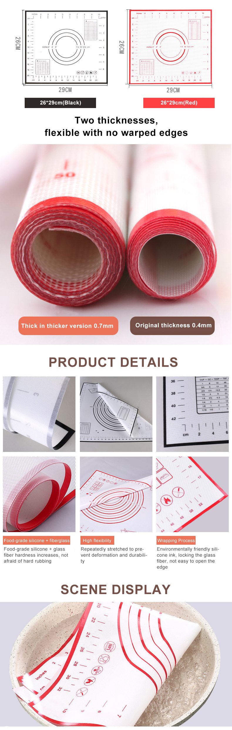 No Deformation Non Slip Silicone Baking Mat 60x40cm With Measurement