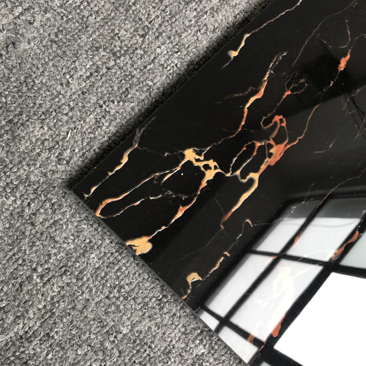 Black Shiny Porcelain Floor Tile with Gold Veins Non Slip and 3D Wall Design