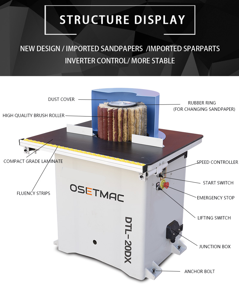 Woodworking Manual Brush Sanding Machine DTL-20DX from OSETMAC for Smooth Wood Surfaces