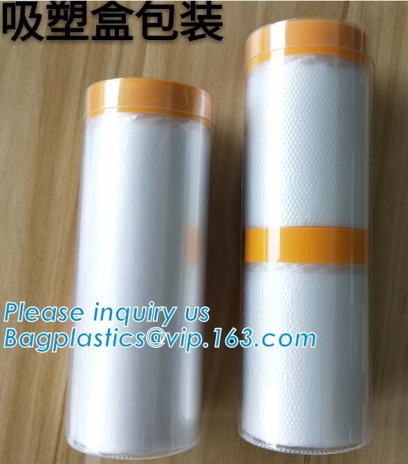 Disposable PE pre-taped self static cling masking film, Cover mask plastic drop film PE protection film with tape, BAGEA