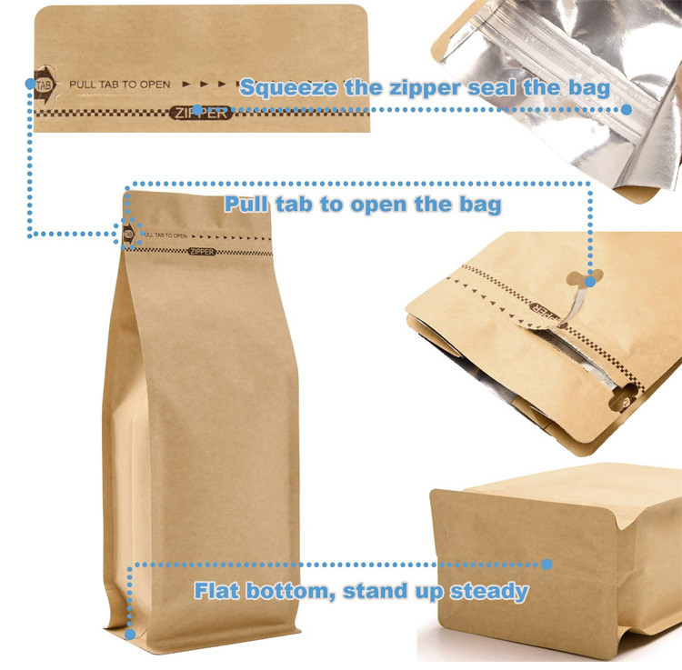 16oz 1lb Kraft Stand Up Side Gusset k Paper Bag With Pull Tab Zipper