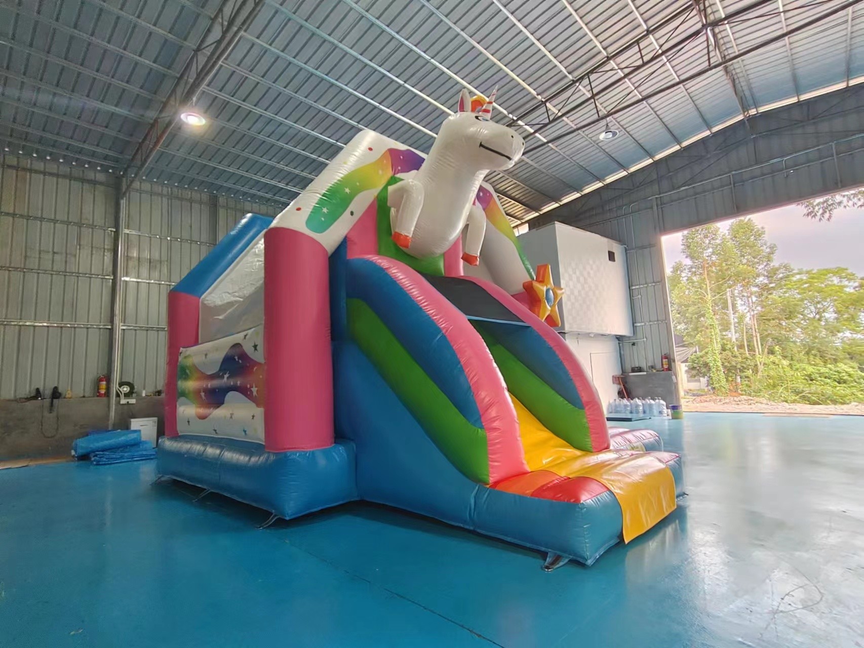 Pvc Tarpaulin Inflatable Combos Funny Colorful Unicorn Blow Up Bounce House With Slide
