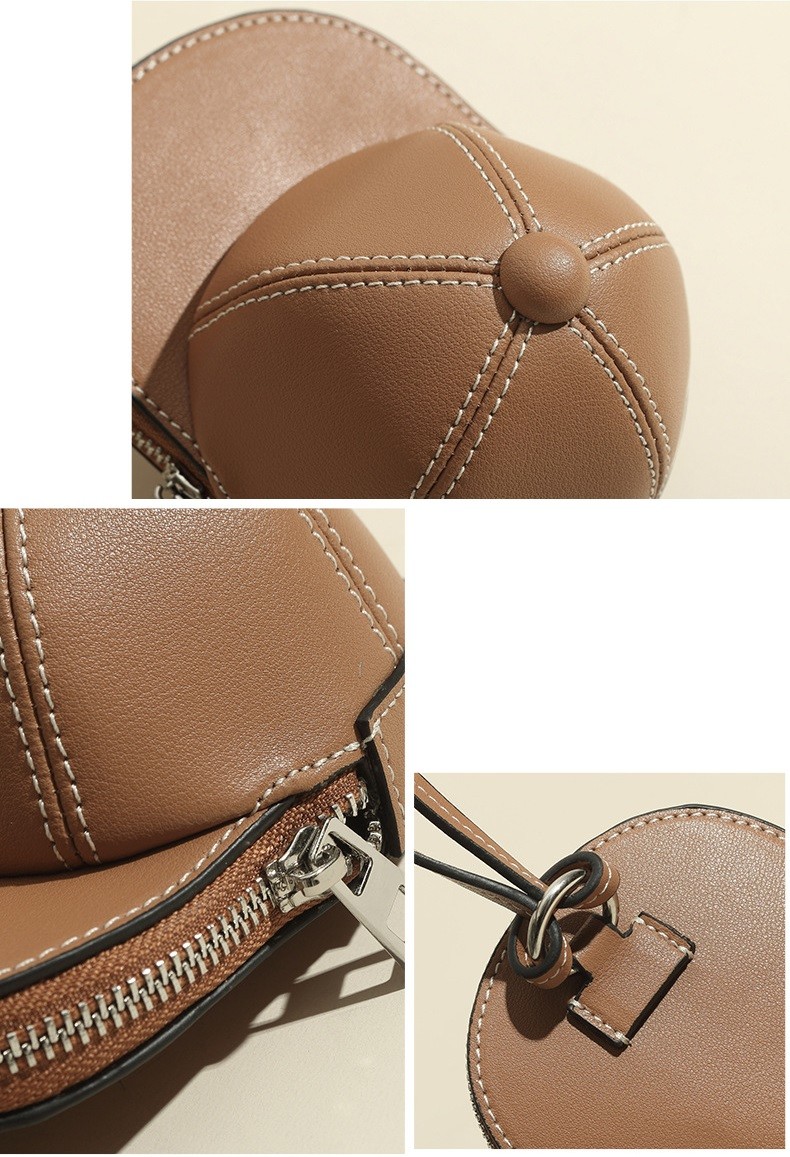 Shoulder Bag Brown Real Leather Hat Shape Crossbody Bags for Women