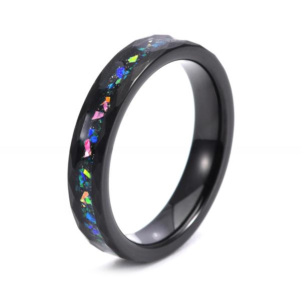 Tungsten Carbide Galaxy Wedding Band Opal Inlay Black Rose Gold Silver 4mm For