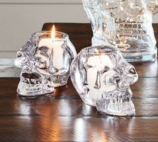 Luxury Decorative Simple Custom Brand Transparent Candle Holder Bone Shape Tealight Set for party decoration