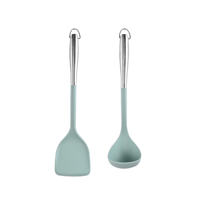 Silicone Stainless Steel Kitchen CookinUtensils Set 2-Pieces Flexible Silicone Head Cooking Utensil With Spatula, Ladle