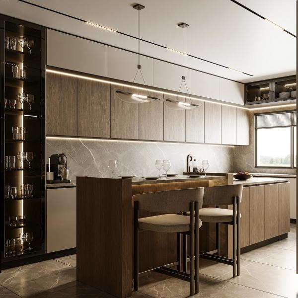 Customized Kitchen Furniture Modern Natural Solid Wood Modular Kitchen Cabinets
