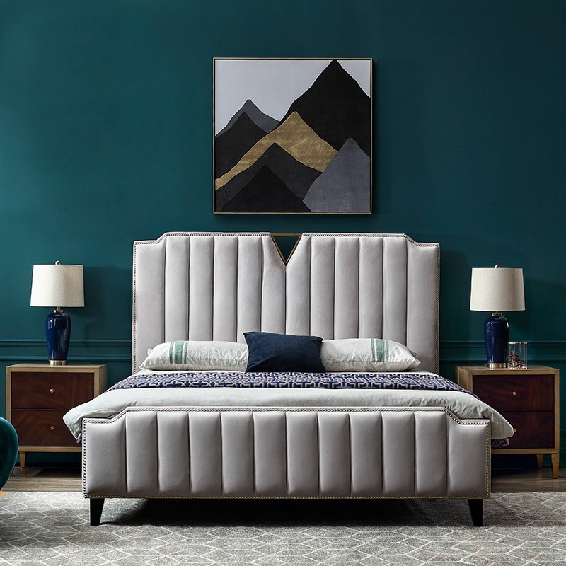 Upholstered High Back Designer Modern Leather Bed