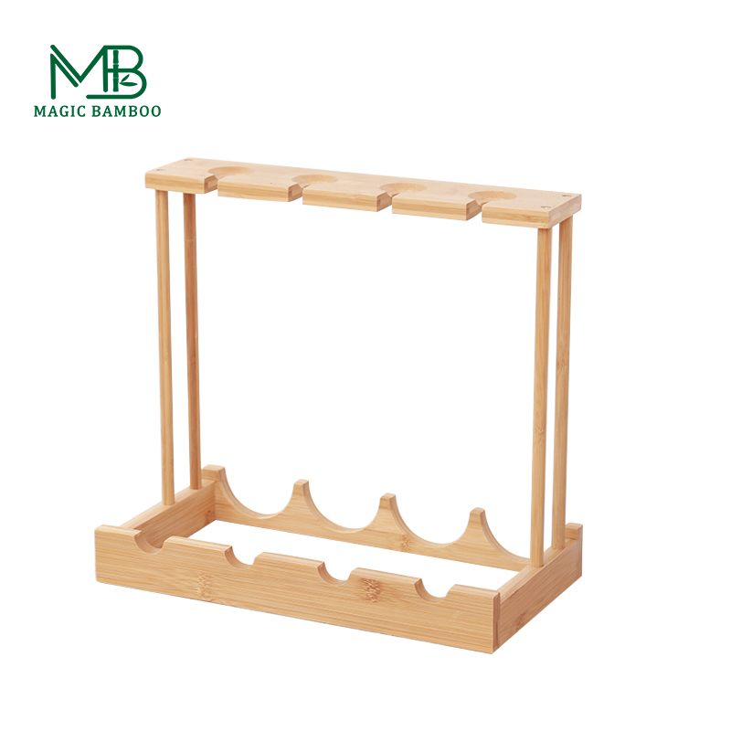 Sustainable Bamboo Wine Bottle Storage Holder For 4 Bottles Perfect for Food Storage