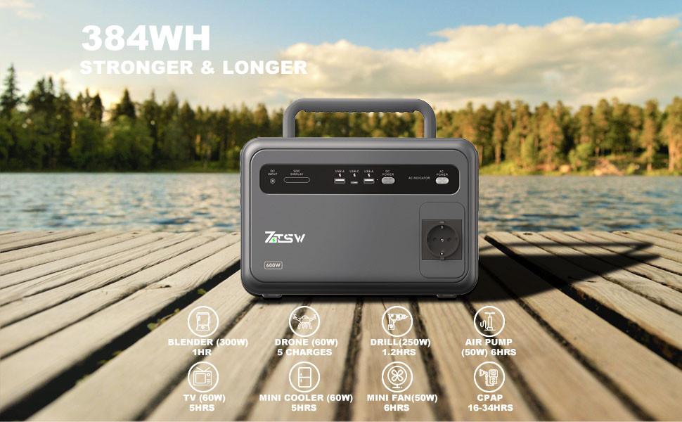 CPAP 600W Portable Power Station 24W Grey LED Solar Panel Generator