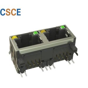 EMI 1*2 Shielded RJ45 Modular Jack / Dual Ethernet Jack PBT Material With Post