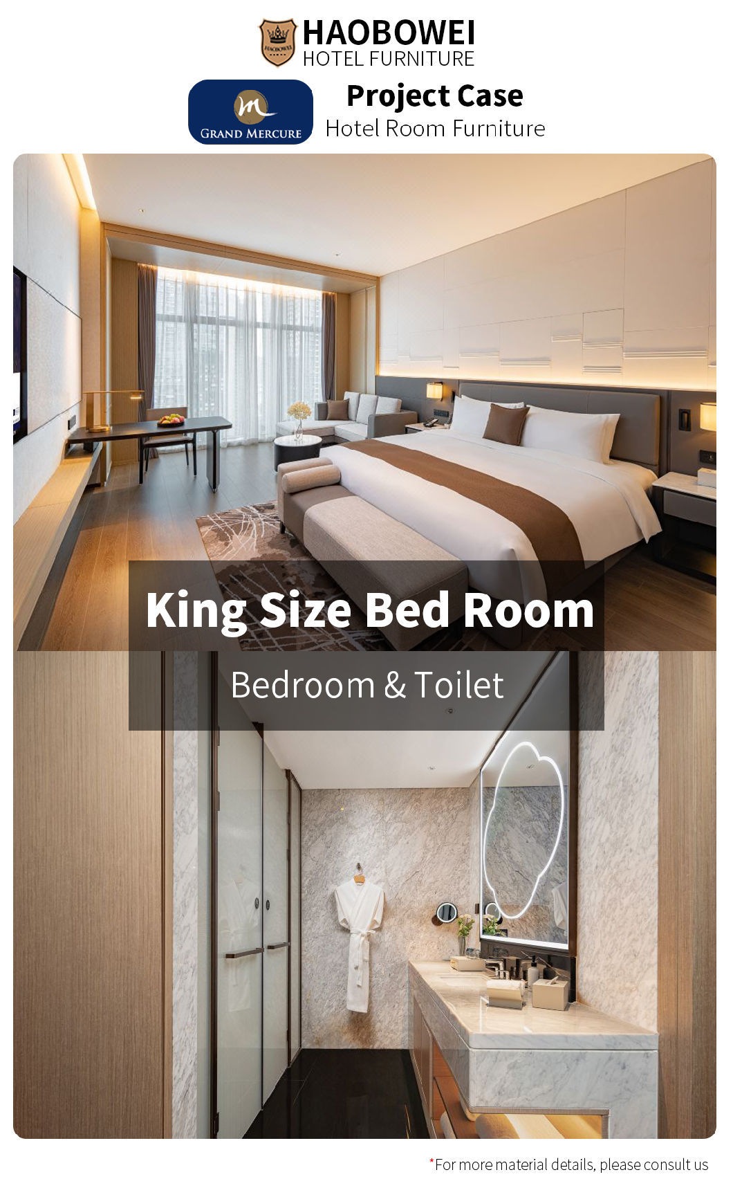 Hotel Foshan Modern Luxury King Size Bedroom Headboard Bed Custom Furniture Set