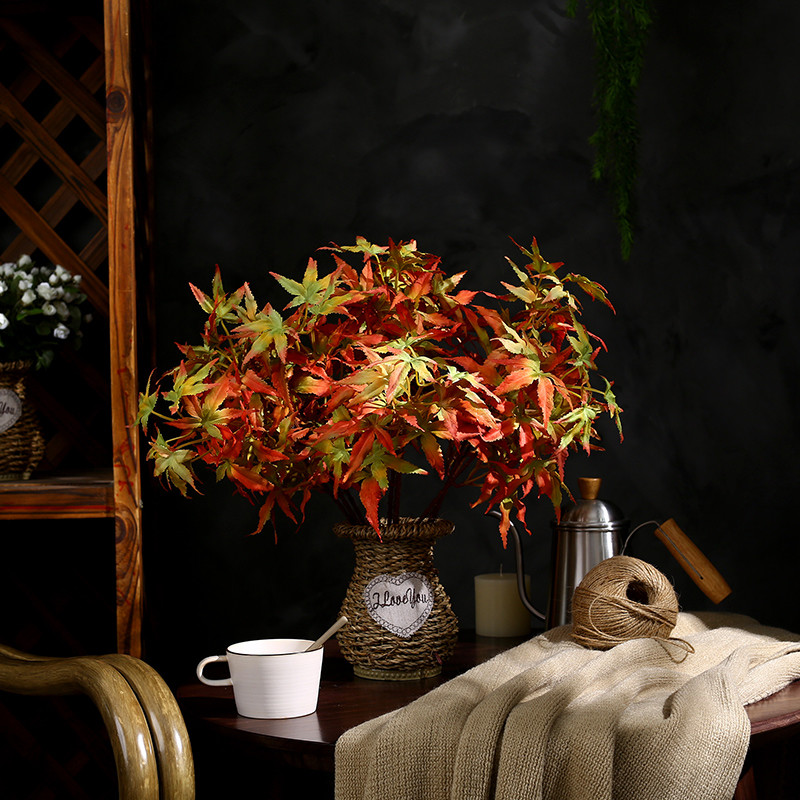 Red Green Artificial Maple Tree Vase Flower Basket Shooting Landscaping Prop