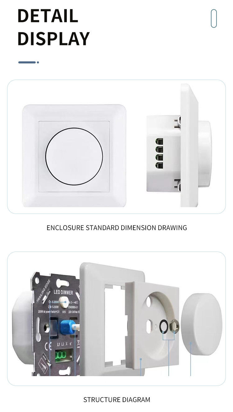 European Standard Thyristor Dimmer Switch Rear Cut 200W fireproof