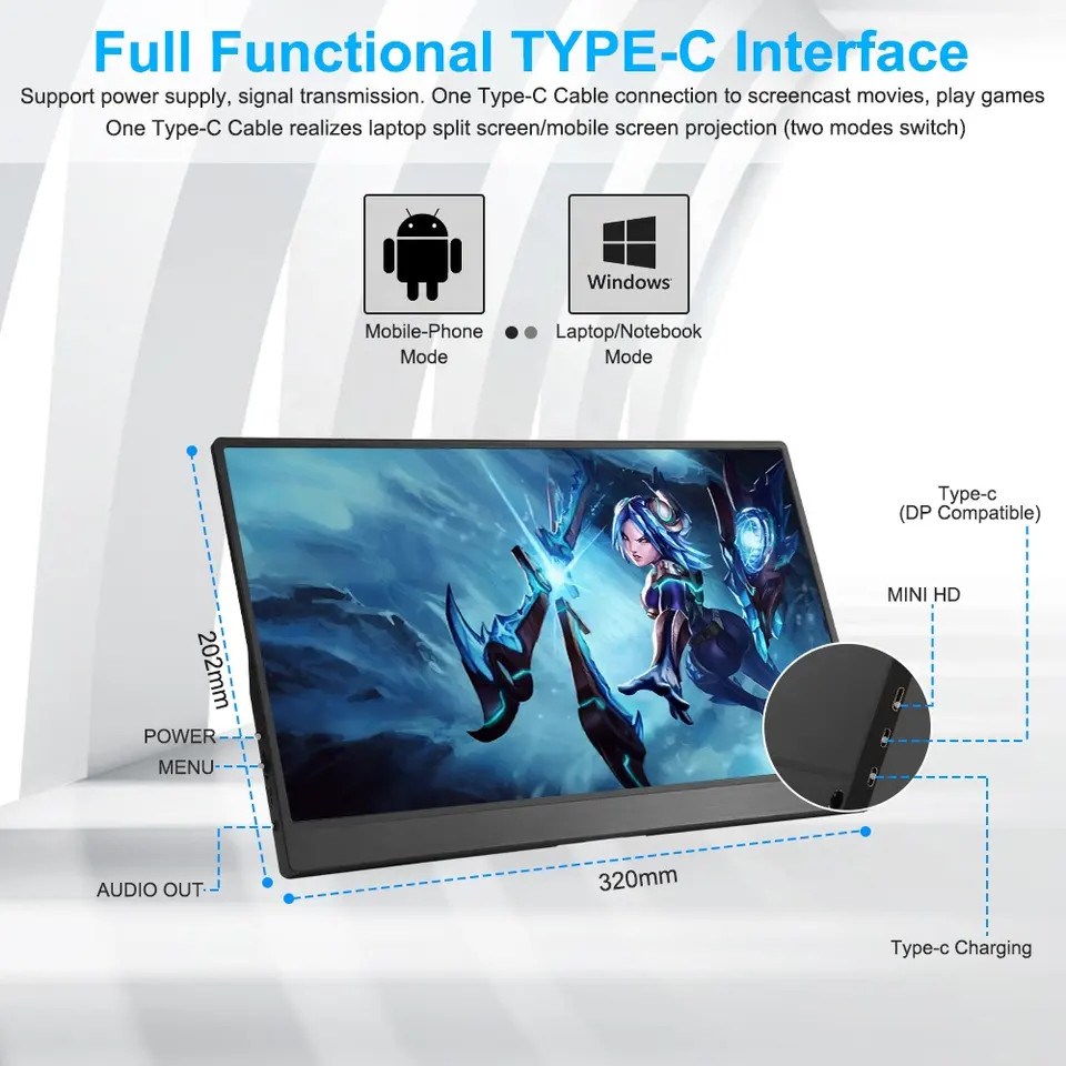 60 Hz Portable Dual Monitor with 14 Inches Screen Size and 1000 1 Contrast Ratio