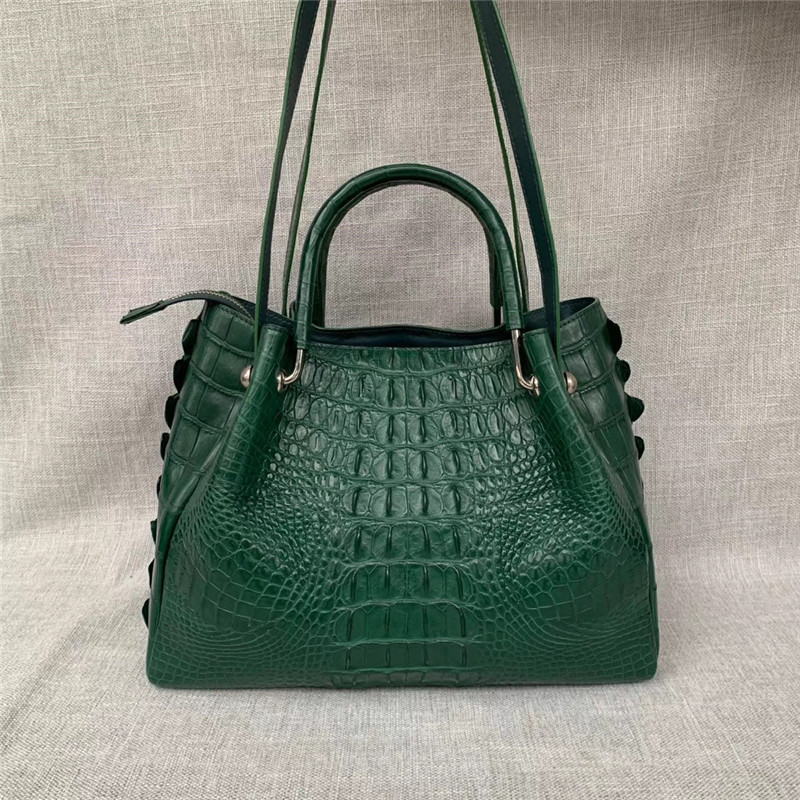 Authentic Crocodile Leather Women Large Handbag Female Single Shoulder Bag Genuine Alligator Skin OL Lady Working Purse