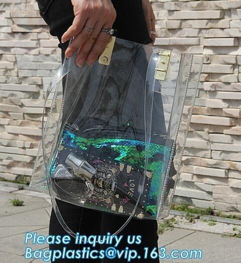 Female Casual Toiletry Shoulder Bags, summer waterproof clear pvc shopping bag