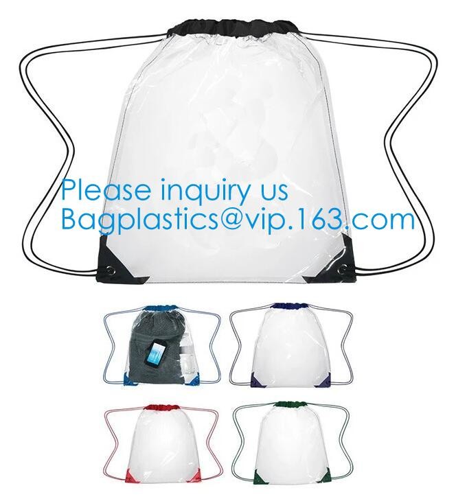 PVC Drawstring Bag Backpack With Solid Bottom Promotional Custom 210D Transparent PVC Clear Drawstring Backpack Bags
